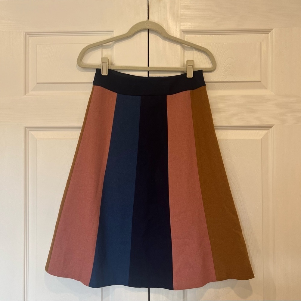 Boden Stripe Wool Blend A Line Skirt Pink Blue Tan Black Womens 4L - Picture 1 of 8